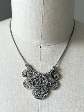 Lia Sophia Silver “Crochet” Filigree Medallion Necklace
